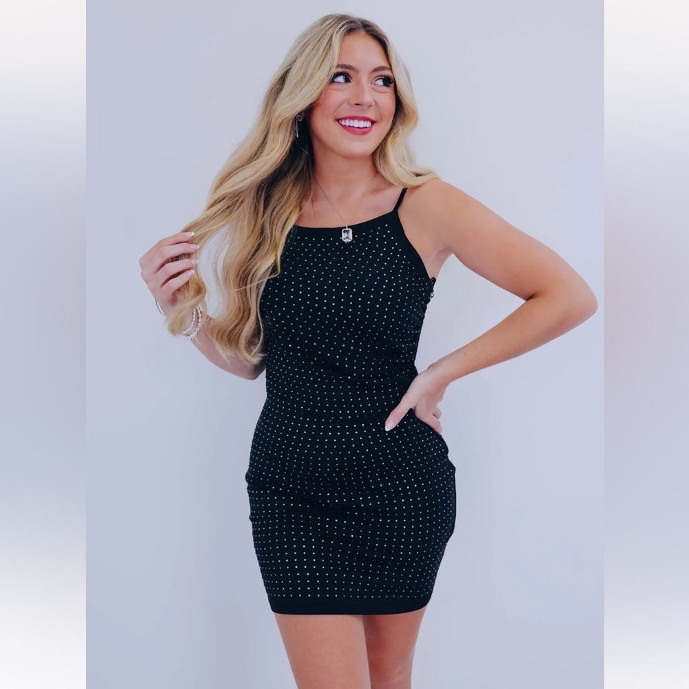 Iris Women’s Black RELISHING IN RHINESTONES CAMI MINI DRESS | NEW/NWT!!🖤🩶